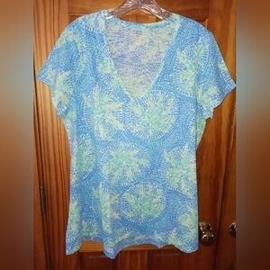 Lilly Pulitzer Etta V-neck Tee blue/green XL NWOT
